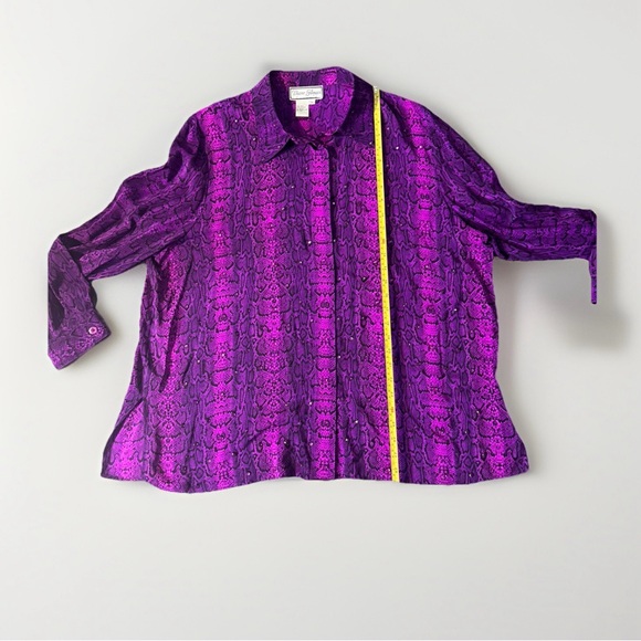 Diane Gillman Silk Pink Fusia Animal Print Embellished Button Up Top Size 2X - Picture 8 of 8